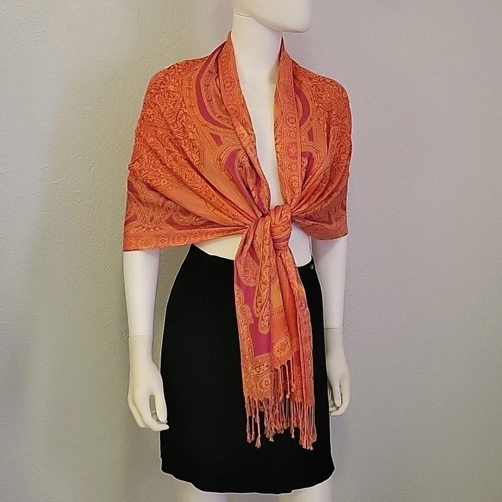 ORANGE Paisley Floral Shawl Wrap Cover-up
